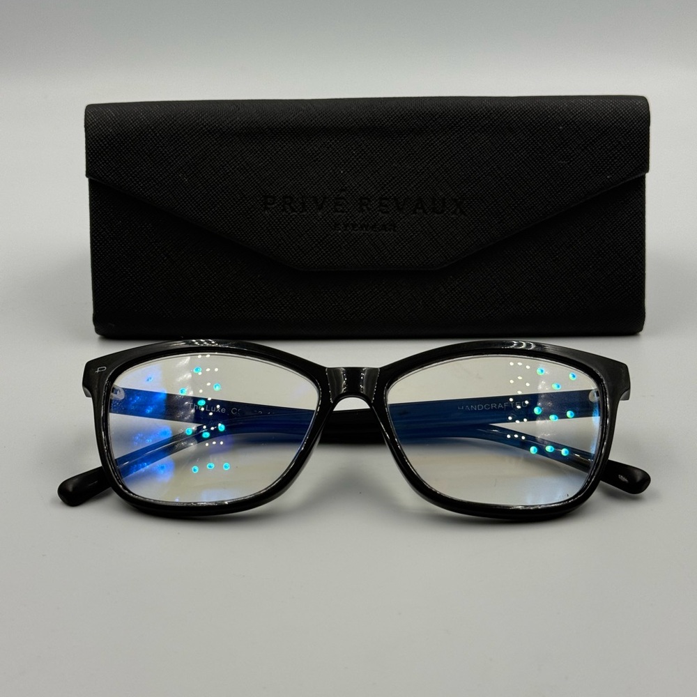 Privé Revaux The Luxe +2.00 Blue Light Reading Glasses Black Frames with Case